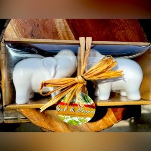 Vintage Happy Elephant Ceramic Salt and Pepper Shakers by Kirkland
